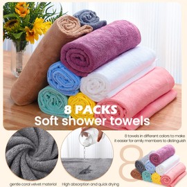 Peryiter 8 Pcs Bath Towel Set Microfiber 28 x 55 Inches Beach Towels Quick Dry Bath Towels Coral Velvet Highly Absorbent Soft Bath Towels Bathroom Shower Towels for Gym Travel Pool(Multi Colors)