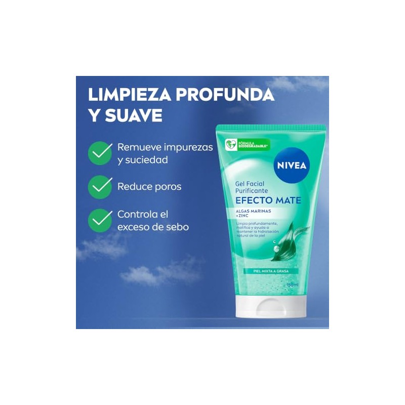 Nivea Gel Limpiador Facial Purificante Efecto Mate 150 Enriquecido Algas