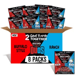 Jack Link's DUOs Frank's RedHot Buffalo Style With Creamy Ranch Flavor Chicken Bites, Shareable Under 100 Calorie Snacks with 8g of Protein, Bulk Pack of Individual Meat Snack Bags – 2.85oz (8 Count)