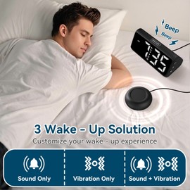 Netzu Loud Alarm Clock for Heavy Sleepers, Plug-in Alarm Clocks with Bed Shaker, 5 Dimmers, 2 Alarms, 4 Volumes and Snooze for Bedrooms Hearing Impaired Deaf Adult (Black and White)
