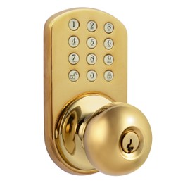 MiLocks TKK-02P Digital Door Knob Lock with Electronic Keypad for Interior Doors, Polished Brass