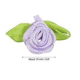 PATIKIL Mini Ribbon Roses, 100 Pcs Tiny Satin Fabric Flowers with Green Leaves Embellishments Rosettes Applique for DIY Crafts Sewing Wedding,Light Purple