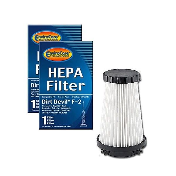 EnviroCare Premium Replacement HEPA Filtration Vacuum Cleaner Filters for Dirt Devil Dynamite, Quickvac, Power Stick, and Power Reach Uprights. Type F2 2 Filters