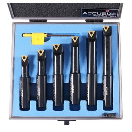 Accusize Industrial Tools 6 Pc 5/8'' Round Shank Indexable Boring Bar Set with Tcmt Carbide Inserts, 90 Degree, 2627-9106