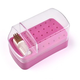 siyuwuro 2 in 1 Nail Drill Bit Holder & Nail Drill Bit Cleaner Brush Case 30 Holes Dustproof Nail Drill Bit Display Stand Organizer Box Manicure Drill Bits Cleaning Brush Bits Storage Tool, Rose Red