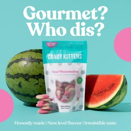 Candy Kittens Sour Watermelon Plant-Based Candy - Palm Oil Free, No Artificial Colors or Sweeteners, Natural Fruit Flavour Candy - Gummy Chewy Gourmet Sweets, 4.4 Ounce (Pack of 1)