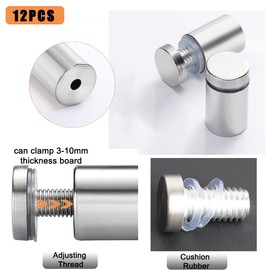 12 Sets 19 x 26 mm Stainless Steel Wall Spacer Plexiglass Sign Holder Advertising Screw Nail Glass Spacer Wall Spacer Signs (Silver)
