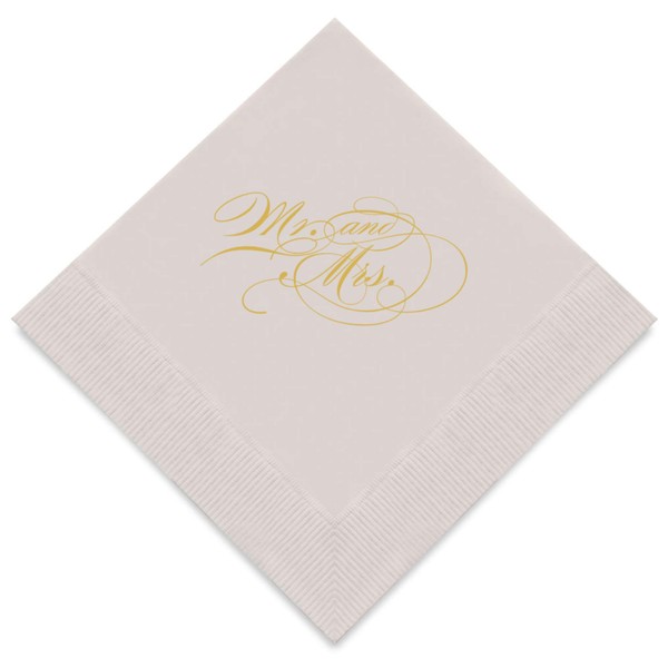 Weddingstar 3-Ply Gold Foil Cocktail Napkins Grey - Mr and