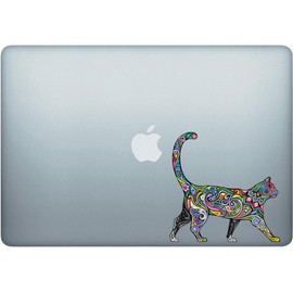 (2 Pack) Cheerful Psychedelic Cat - 3 Inch Full Color Decal for Macbooks or Laptops - Proudly Made in The USA from Adhesive Vinyl