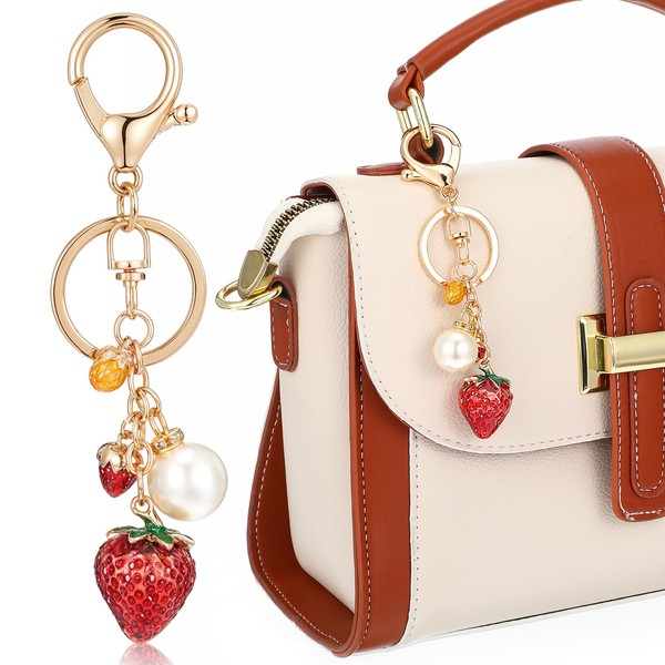 Ouligay Cute Strawberry Keychains, Metal Strawberry Bag Charm for Purse,