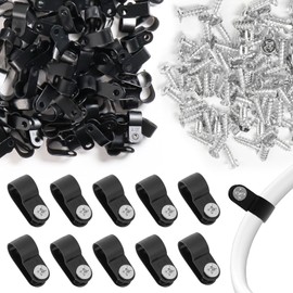 AEDOVE 100 Pcs 1/2" Black Nylon Screw R-Type Cable Clip Screw Mounting Cord Fastener Clips with 100 Pack Screws for Wire Management