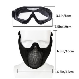 AOUTACC Airsoft Protective Gear Set, Half Face Mesh Mask with Ear Protection and Tactical Goggles for Kid Adult Men Women BBS Paintball Shooting CS Survival Games Cosplay (Black)
