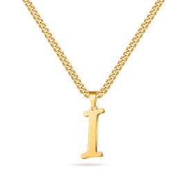 Mens Necklace - Gold Letter I Initial Necklace for Men Boys Letter Pendant Cuban Link Chain Initial Necklaces Collar Cadenas Para Hombres Fathers Birthday Gifts for Men Son Dad Husband Boyfriend