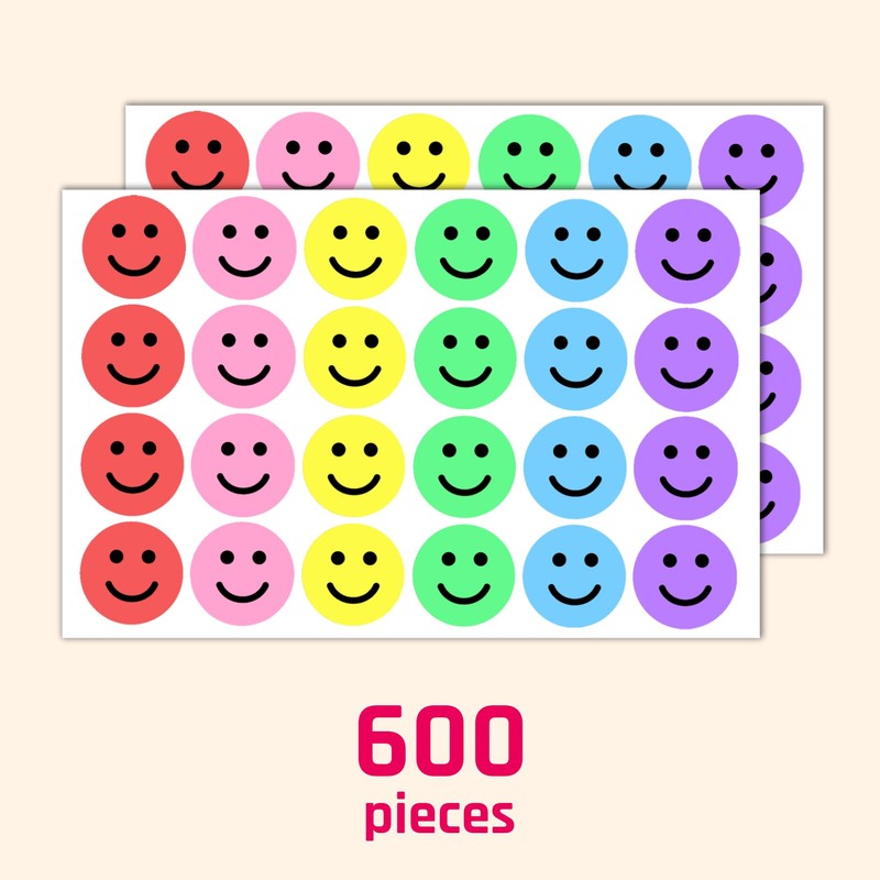 600 Pieces, 1 inch - Smiling Happy Smile Face Stickers