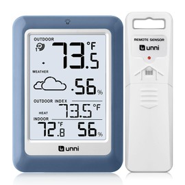 Indoor Outdoor Thermometer Hygrometer Wireless Weather Station, Temperature Humidity Monitor Battery Powered Inside Outside Thermometers with 330ft Range Remote Sensor(Blue)