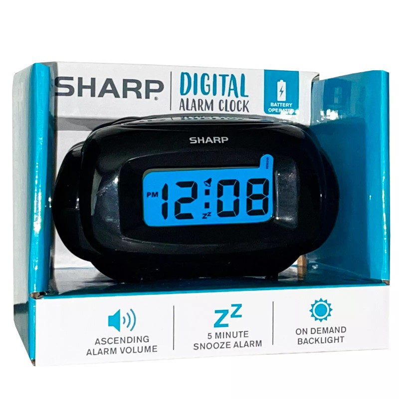 Sharp COMPACT DIGITAL ALARM CLOCK • BATTERY OPERATED Touch Activated