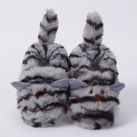 Csfry Toddler Girls Cute Cat Fluffy Fuzzy Slippers Cartoon, Animal Plush Indoor House Slip-on Shoes,Black US11-12