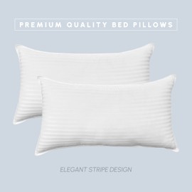 Elegant Comfort 100% Cotton Shell Stripe Hotel Pillows, Super Plush Bed Pillows for Side Back & Stomach Sleepers, Cooling Gel-Infused Filling, 2-PACK King Size Pillow Set