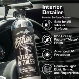Ethos Interior Detailer - Easily Cleans and Protects All Interior Surfaces | Non Greasy Satin Finish with UV Protection and Odor Neutralizing Agents for Interior Care | Coconut Scented
