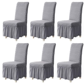 Maikolerfeng Chair Covers for Dining Room Set of 6, Washable Dining Chair Covers with Skirt, Stretch Removable Parsons Chair Slipcover for Party Wedding Banquet Kitchen(Light Grey,6PC)