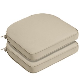 BPS 21" x 21" Outdoor Chair Cushions Set, Waterproof & Fade Resistant Chair Pad with Ties for Patio, Garden, Terrace, Khaki, Set of 2