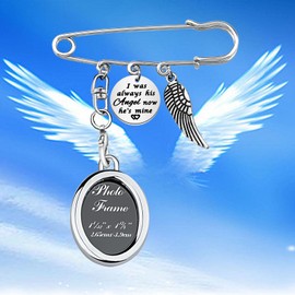 FEELMEM Loss Memorial Gift I Was Always His Angel Now He’s Mine Memorial Safety Pin Brooch Husband Dad Funeral Gift (I Was Always Brooch)