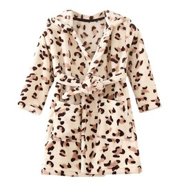 JZLPIN - Albornoz unisex con capucha para bebé, pijama de franela para niños y niñas, Café (Coffee Leopard), 3 Años