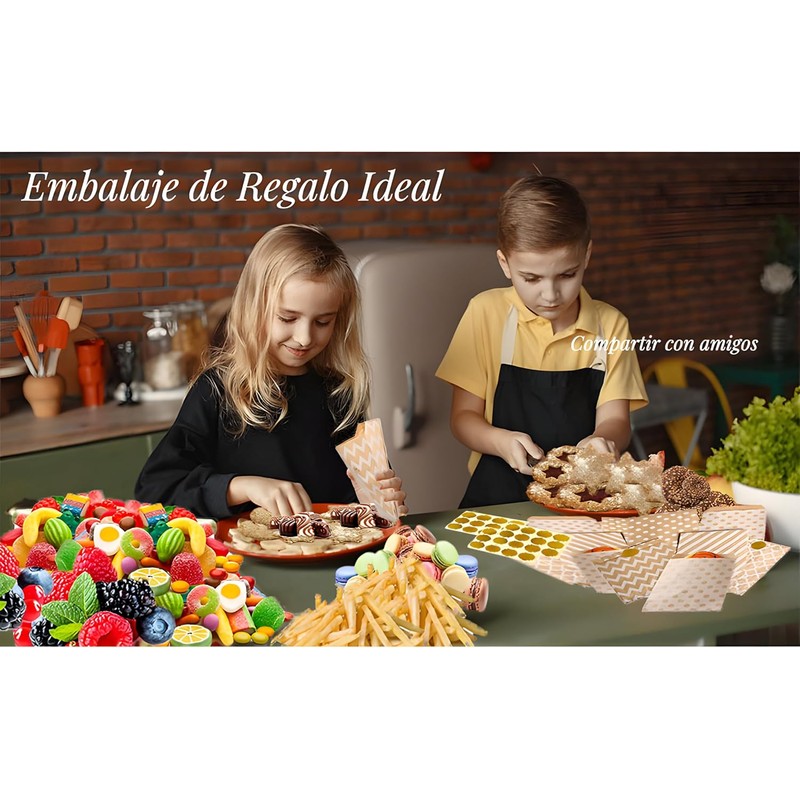 Bolsas de Papel Kraft Biodegradable, 100 Unidades, 5 Patrones