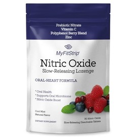 MyFitStrip Nitric Oxide Lozenges - Oral Health & Cardiovascular Support - Prebiotic Nitric Oxide, Vitamin C, Polyphenol-Rich Berry Blend, and Zinc - 30 Cool Mint Dissolvable Tablets