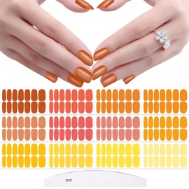 JERCLITY 12 Sheets Orange Nail Wraps for Short Nails Solid Color Nail Polish Strips with Nail File Self-Adhesive Orange Nail Stickers Full Nail Wraps for Women Girls Nail Art