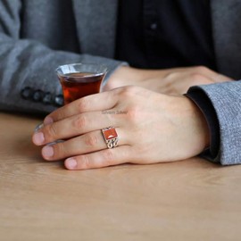 Sunstone Solid 925 Sterling Silver Rectangle Shape Gemstone Men Signet Rings, Beautiful Handcrafted Anniversary, Christmas Gift for Fathers, Son, Boyfriend, Friend (US Ring size 10)