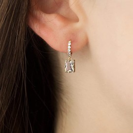 Gold Huggie Hoop Earrings For Women Small Square Austrian Crystal Green Drop Earrings 18k Gold Plated Hypoallergenic Jewerly Emerald Color