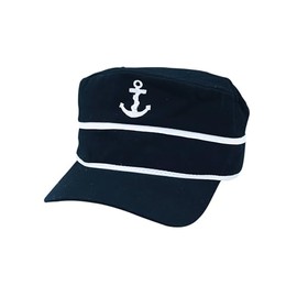 NKlaus Cap 'Anchor' Black Cotton White Embroidered - Retro Nautical Hat Stylish 16072, black