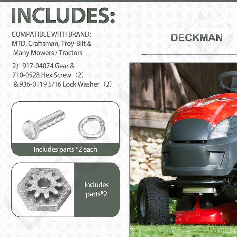 DECKMAN 917-04074 Deck Adjustment Gear, Compatible with Cub Cadet MTD,