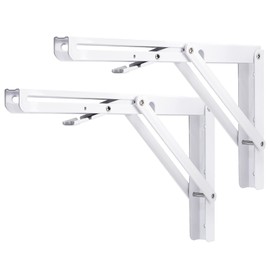 Folding Shelf Bracket 30cm,YUMORE Heavy Duty Collapsible Brackets Shelf Support Max Load 330lb Wall Mounted Floating Table Triangle Supporter DIY L Bracket Space Saving, White Painting, Pack of 2