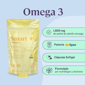 B-FIT B Omega 3 1800 mg Ácidos Grasos - 1080 mg EPA y 720 mg DHA - 130 Cápsulas de Omega-3 de Salmón Noruego y Pescado de Agua Fría - Patente EPAX - Cápsulas Softgel Inoloras