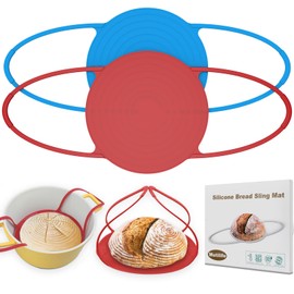 Baking Sourdough Silicone Bread Sling: Mutilife Reusable Sourdough Bread Baking Mat with Handles for Dutch Oven, 2 Pcs (Red & Blue)