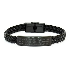 Funny Dental Hygienist Mom Gifts for Dad on Father's Day - Inspirational Leather Braided Necklace for Cool Dental Hygienist Dad from His Amazing Dental Hygienist Wife