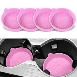 SINGARO Car Cup Holder, 4-Pack Silicone Car Coasters, Universal Non-Slip Recessed Car Interior Accessories (Flower Pink)