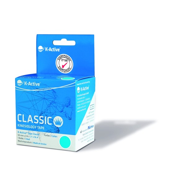 K-Active Kinesiology Tape Blue Classic Water Resistant and Hypo-Allergenic, 50