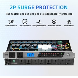 MIZISNR Power Conditioner, 20 Amps 10 Outlet Rack Mount Power Sequencer for Audio Equipment, 2000w Power Supply with 8 Independent Switches, 2P Surge Protector, External Switch, Voltage Display