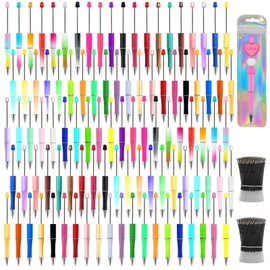 GEHUIZER 600 Pieces Beadable Pens Kit - 200 Beadable Pens Bulk with 200 Refills + 200 Pen Bags, 50 Colors DIY Black Ink Bead Pens for Kids Students Adults