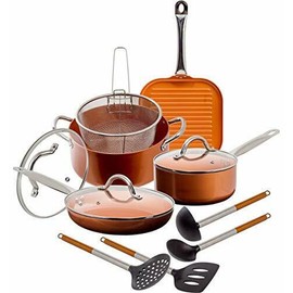 IMP 12 Piece Copper Ceramic Nonstick Cookware Set Fry Sauce Pan Casserole Fryer I...