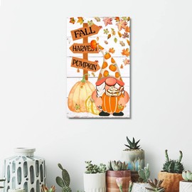 ArogGeld Wood Sign Fall Harvest Pumpkin Gnome Wooden Plaques Maple Leaf Christian Home Wall Decor Happy Thanksgiving Minimalist Home Decoration Sign for Home Wedding Party Farmhouse 16x10in