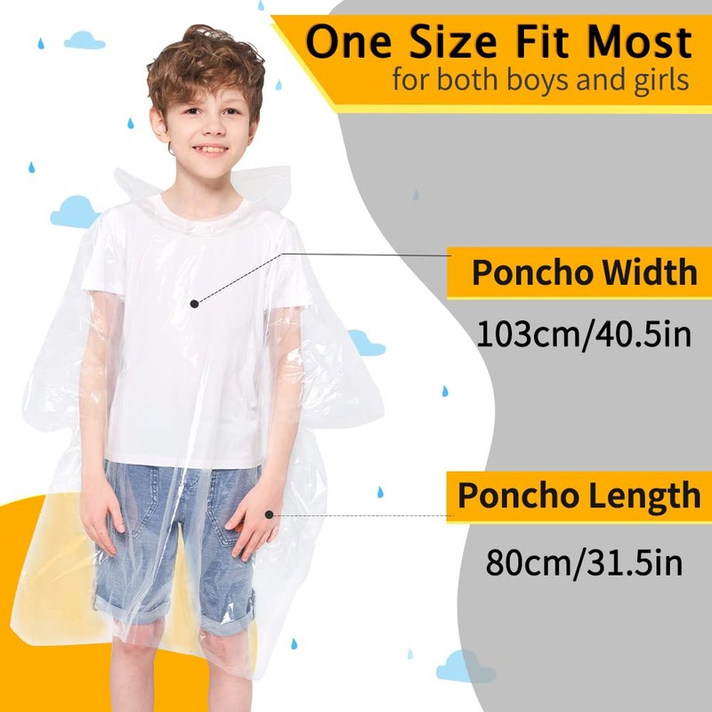Opret 5 Pack Rain Ponchos for Kids, Disposable Rain Ponchos