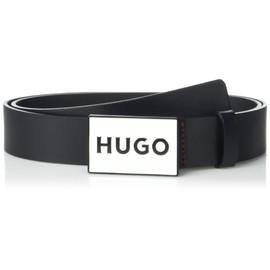 HUGO Logo Plaque Smooth Leather Belt, Black Currant, 32