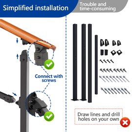 UOKRR Outdoor Handrails for Exterior Steps, 6 Step Indoor Stairs Railing Mild Steel Metal Hand Railing for Porch/Concrete/Wooden Steps Fits 1 to 6 Steps Imitation Wood Grain with Installation Kit