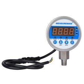 MEASUREMAN 3-1/8" Dial Size Stainless Steel Industrial Digital Pressure Control, Pressure Switch, 1/4" NPT Lower Mount, 0-230psi, 110VAC, 0.5% Accuracy, LED Display