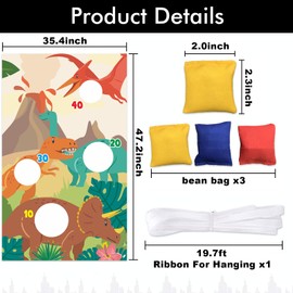 Tyrannosaurus Rex T-REX Tanystropheus Triceratops Pterodactylus Dinosaur Toss Games Banner Backdrop Volcano Tropical Dino Theme Decor Decorations for Safari Wild One Birthday Party Supplies Favors