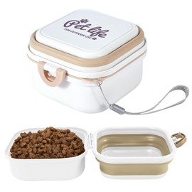 Collapsible Dog Bowls, Portable Food and Water Bowl for Dogs and Cats 2-in-1, Foldable Feeding and Food Storage Solution for Medium & Large Dogs, Ideal for Traveling & Camping (White, Small)